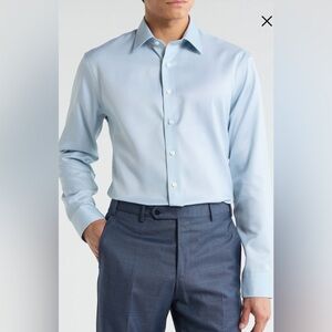 Nordstrom Trim Fit‎ Solid Premium Non-Iron Cotton Herringbone Dress Shirt